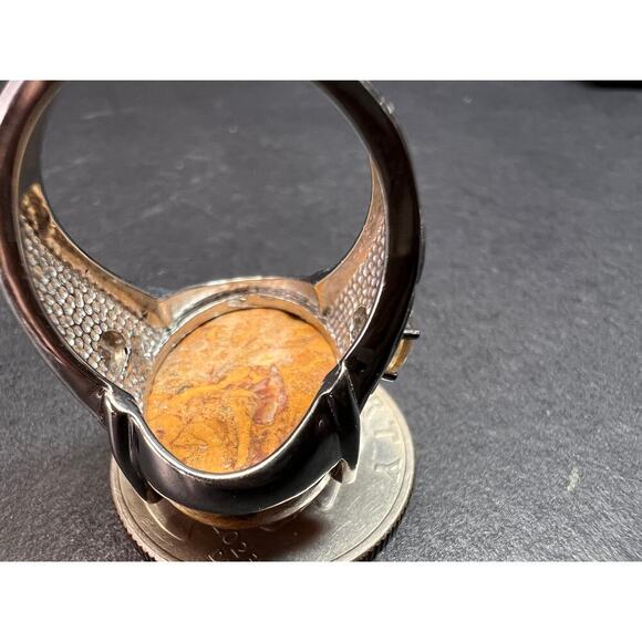 NEW script stone and citrine stainless steel ring size 8 - Picture 4 of 14